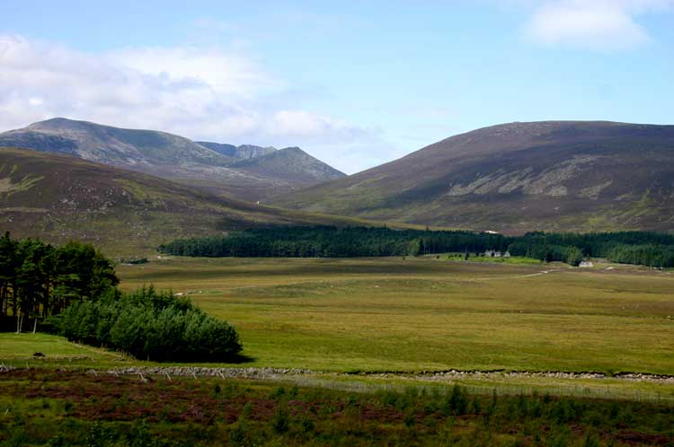 Across Glen Muick, Lochnagar cliffs appearing far off