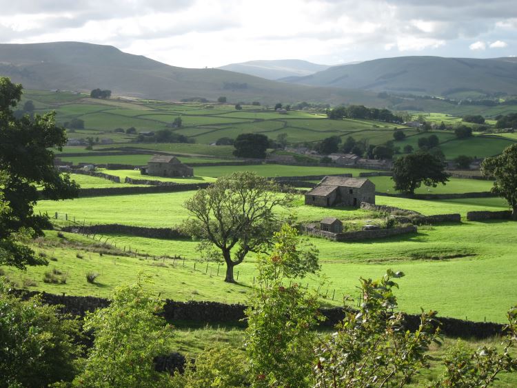 United Kingdom England Yorkshire Dales, Yorkshire Dales, West along Wensleydale from Wether Fell, evening light, Walkopedia