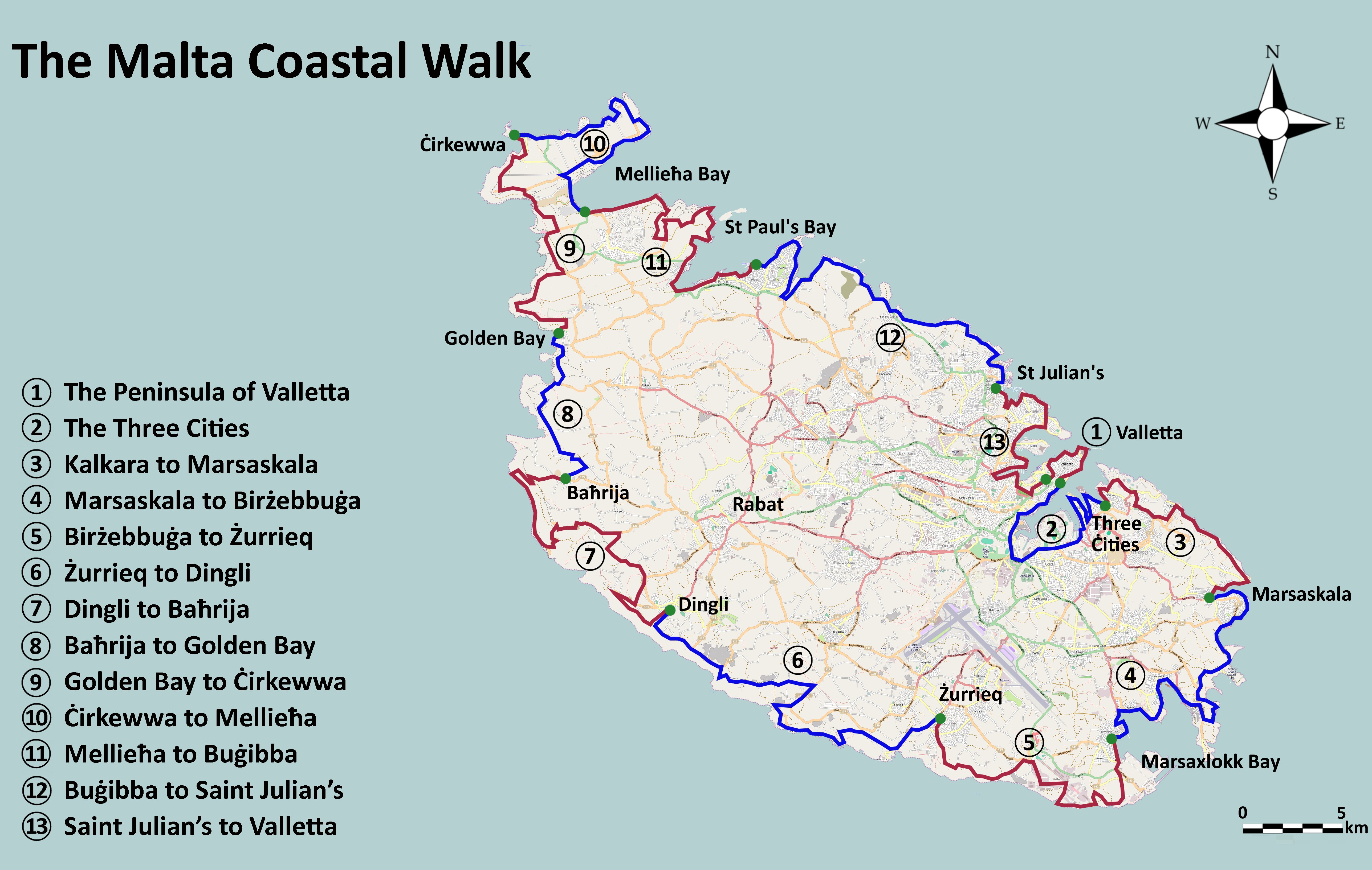 Malta, Malta Coastal walk, Map of Wallk, Walkopedia