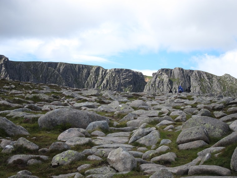 United Kingdom Scotland Cairngorms, Lochnagar and Loch Muick, Approaching the Meikle Pap shoulder, cliffs coming into view, Walkopedia