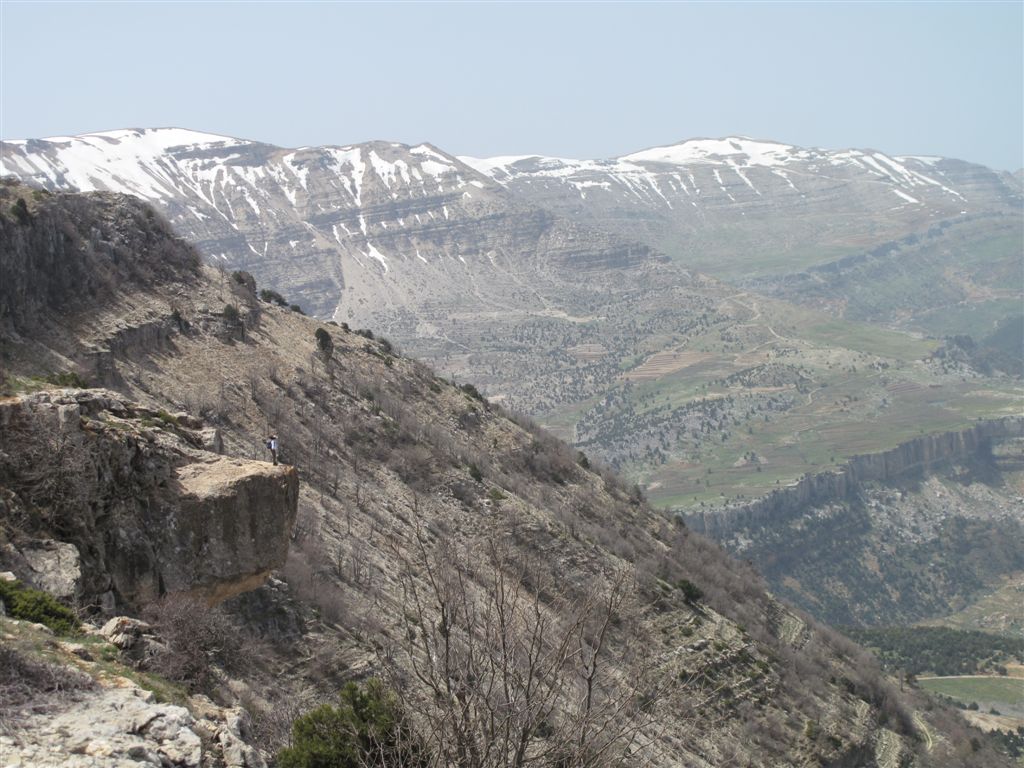 Lebanon, Lebanon Mountain Trail, A hiker on a cliff - Akoura village - Mount Lebanon, Walkopedia