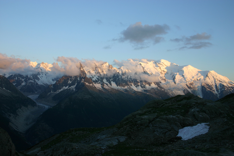 Mt Blanc From Lac Blanc, sunset - © William Mackesy... Aiguilles Rouges: Mt Blanc From Lac Blanc, sunset - © William Mackesy...