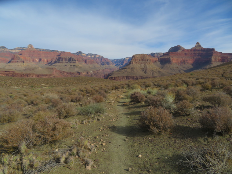 USA SW: Grand Canyon, Grand Canyon Hikes and Walks, Inner plateau, N rim in distance, Tonto Trail, Walkopedia