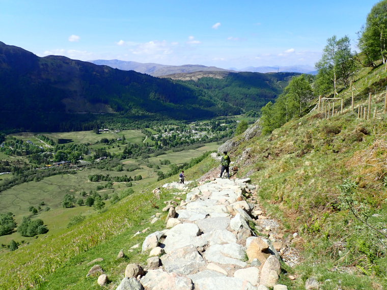 United Kingdom Scotland SW Highlands, Ben Nevis, early on, over lower Glen Nevis, Walkopedia