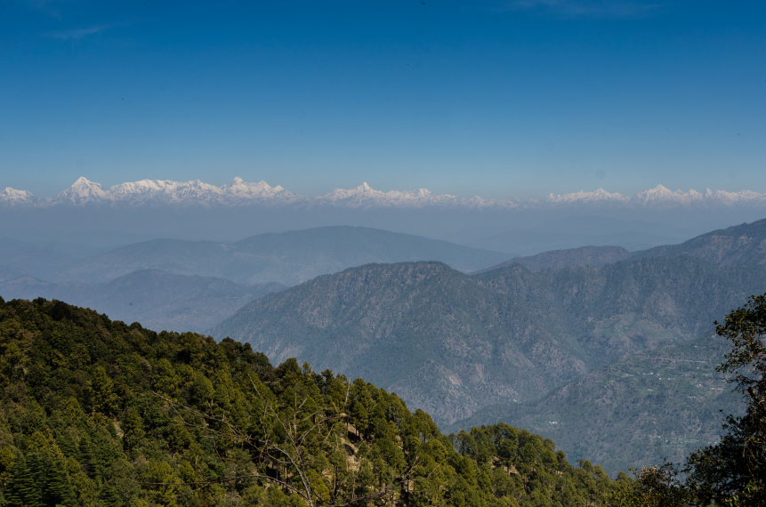 India NW: Uttarakhand/Kumaon, Binsar Wildlife Sanctuary, The View from Binsar of The Greater Himalayan Range , Walkopedia