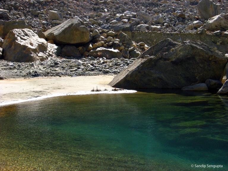 A glacier pool with full of colors.. - ©Sandip Sengupta flickr user Source of the Ganges and Above: A glacier pool with full of colors.. - ©Sandip Sengupta flickr user