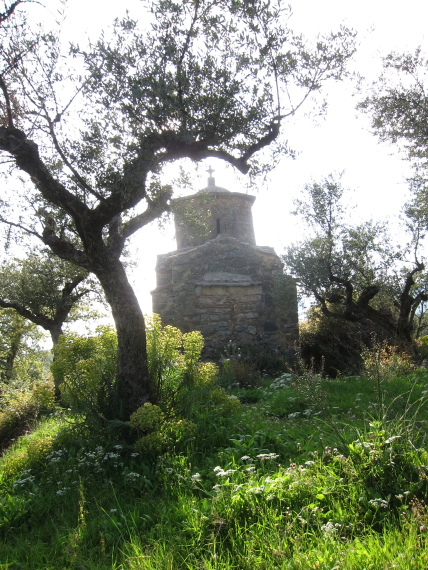 Taygetus and the Mani: Chapel where Bruce Chatwin"s ashes are buried, above Viros Gorge - © William Mackesy