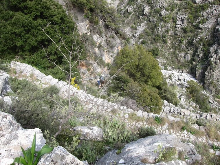 Greece Peloponnese: Taygetus range and the Mani, Viros Gorge, Kalderimi hairpins down itno the gorge, Walkopedia