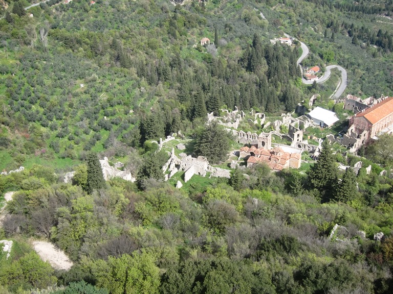 Byzantine Mystras: Looking down on centre from the castle - © William Mackesy