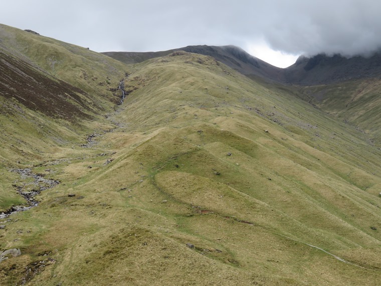 United Kingdom England Lake District, Coast to Coast, Lake District, Tongue at Ennerdale head, Great Gable in cloud to right, Walkopedia