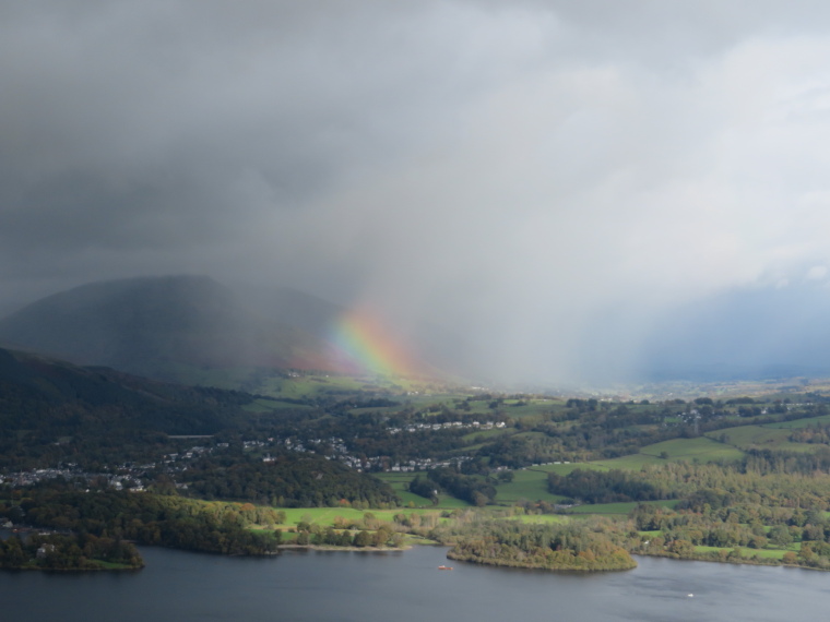 United Kingdom England Lake District, Cumbria Way and High Way, Rainbow effect over Derwent Water from Catbells, Walkopedia