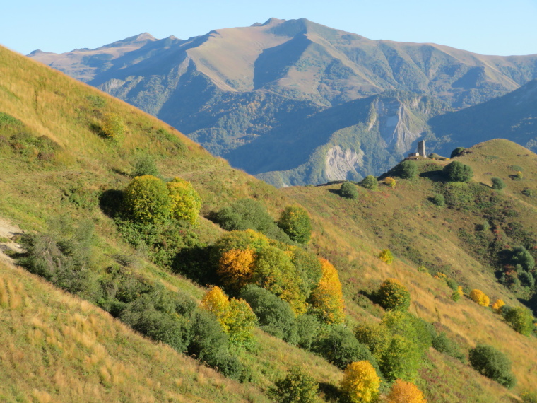 Georgia Gt Caucasus Mts, Greater Caucasus Mountains, Back to Fire Cross Tower, lovely light, Walkopedia