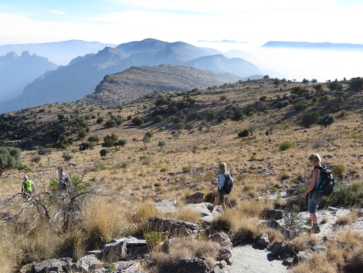 Oman Western Hajar Mts: Jebel Akhdar, Qiyut to Ar Roos Traverse , High ridge, looking east, Walkopedia