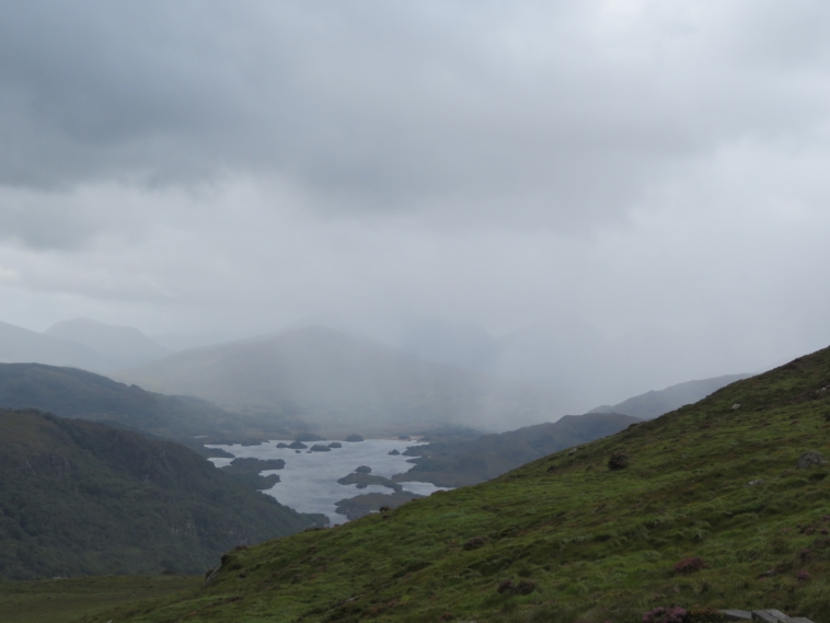 Ireland Kerry Killarney NP, Killarney National Park, Upper Lake, rain approaching, Walkopedia