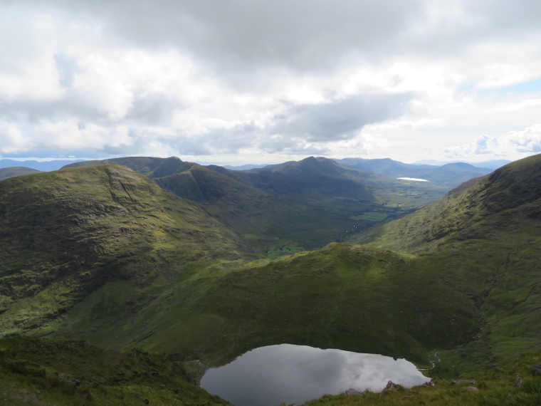 Ireland Kerry Iveragh Peninsula, Iveragh Peninsula, Reeks, south-west  down Iveragh from saddle below Carrauntoohil, Walkopedia