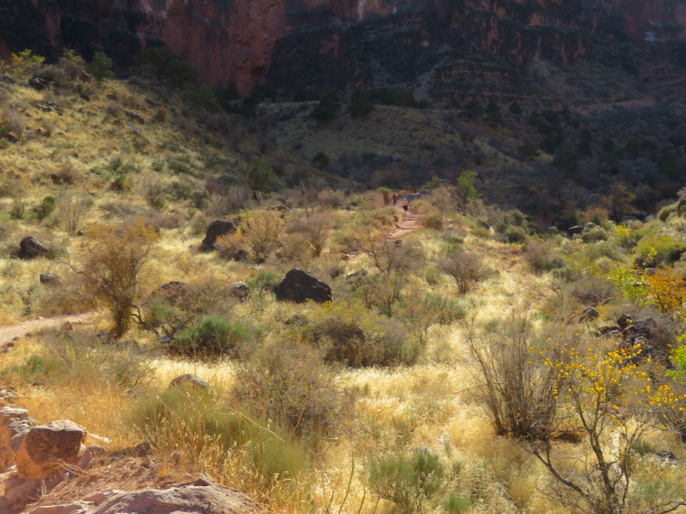 USA SW: Grand Canyon, Crossing the Canyon , Bright Angel trail, canyon floor light and shade, Walkopedia