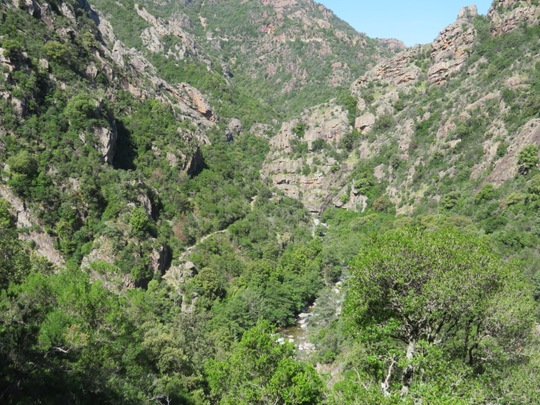 France Corsica: Northern Highlands, Spelunca Gorge, From path down into gorge, Walkopedia