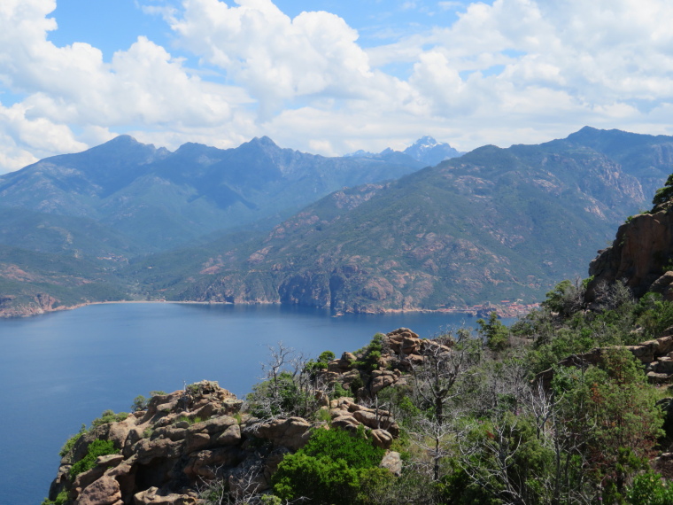 France Corsica: North-west, The Calanche  , East from Chateau Fort trail, Monte Cinto in distance, Walkopedia