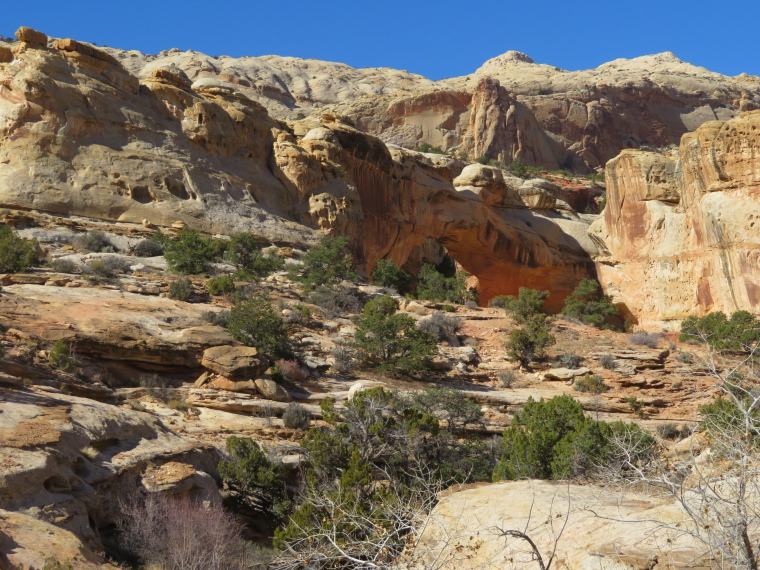 USA SW: Capitol Reef, Capitol Reef , Hickman Bridge from a distance, Walkopedia