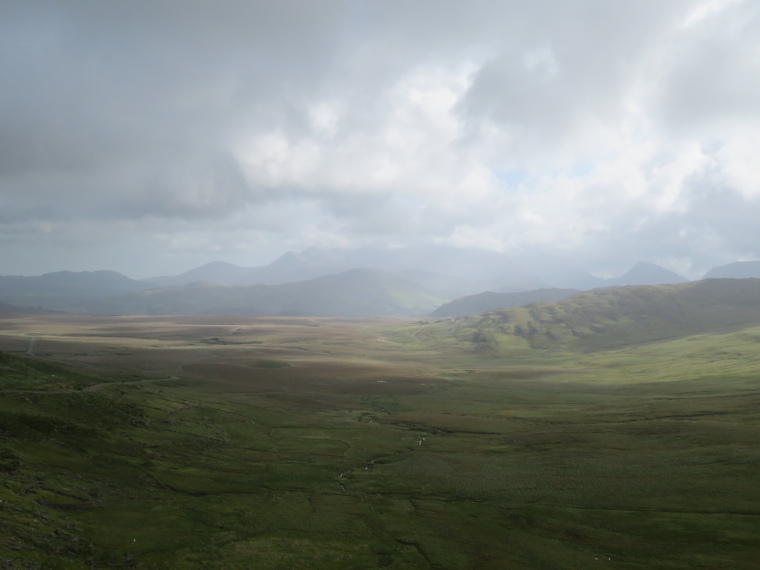 Ireland Kerry Iveragh Peninsula, Beenkeragh, Across Caragh valley toward the Reeks, Walkopedia