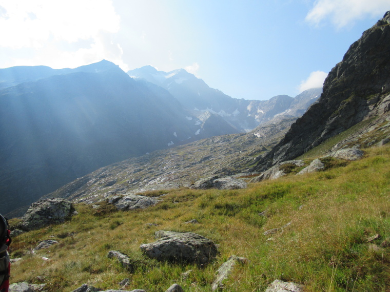 Austria Stubai Alps, Mairspitze, Mairspitze path, looking up to border ridge, early light, Walkopedia