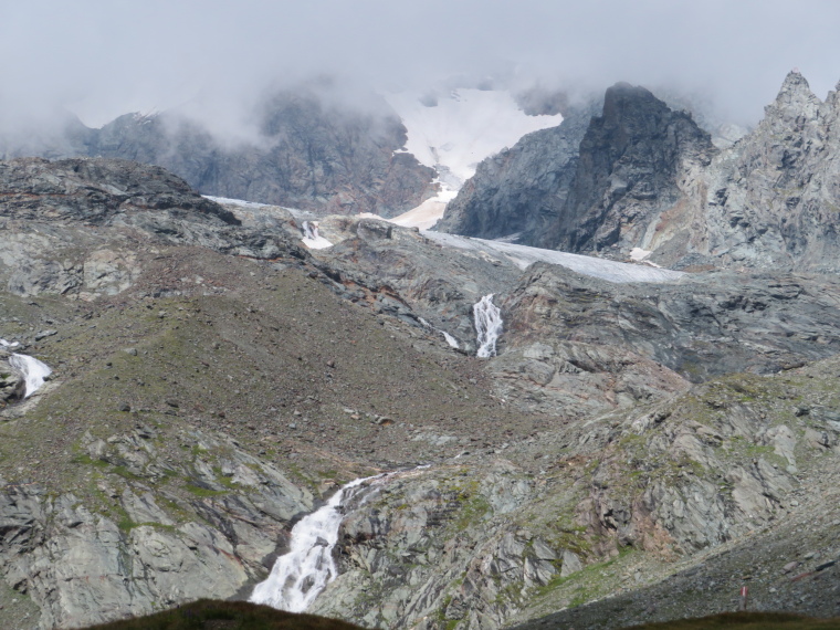 Austria Hohe Tauern, Above Kals am Grossglockner, Streams coming off glacier below Grossglockner at Kodnitztal valley head, Walkopedia