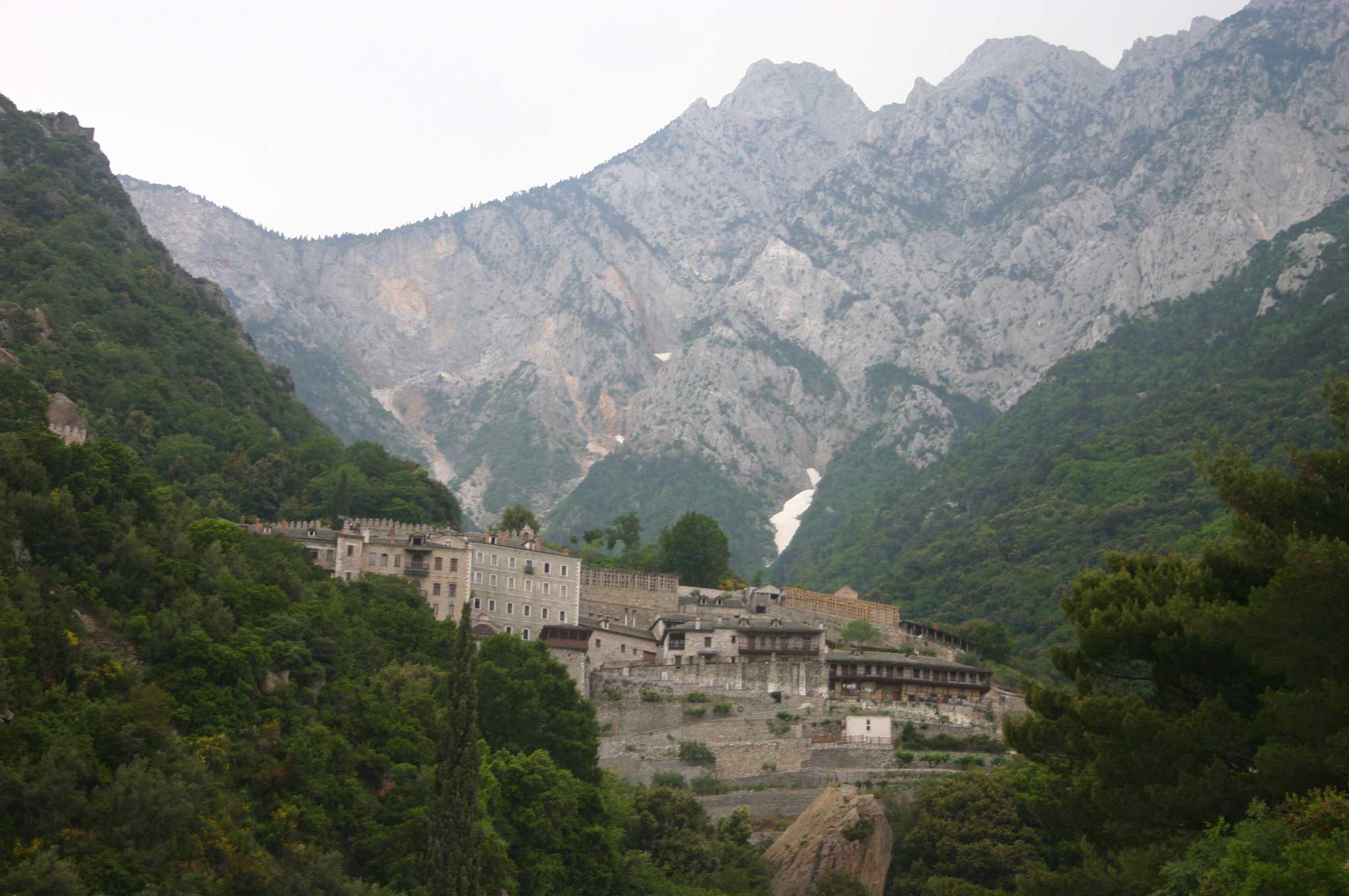 Greece, Mount Athos, Mt Athos - Pavlou, Mt Athos behind, Walkopedia