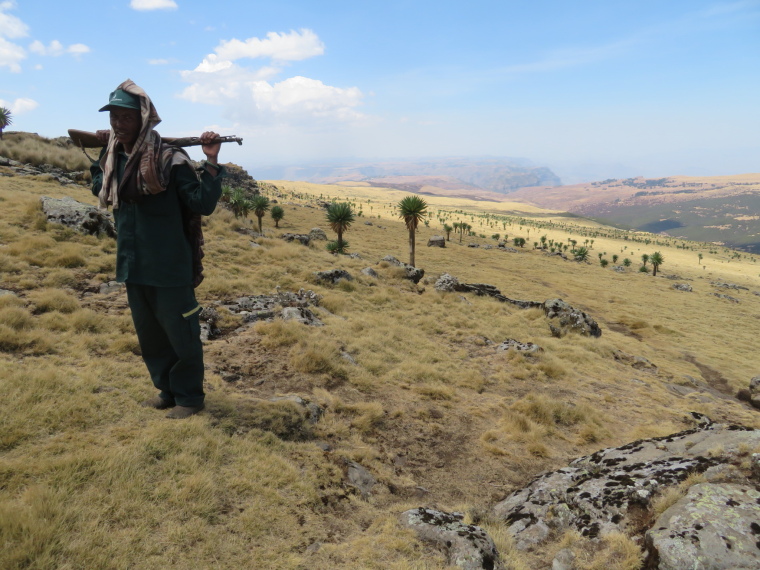 Ethiopia Simien Mts, Geech to Chenek, Scout on high slopes near Intaye, Walkopedia