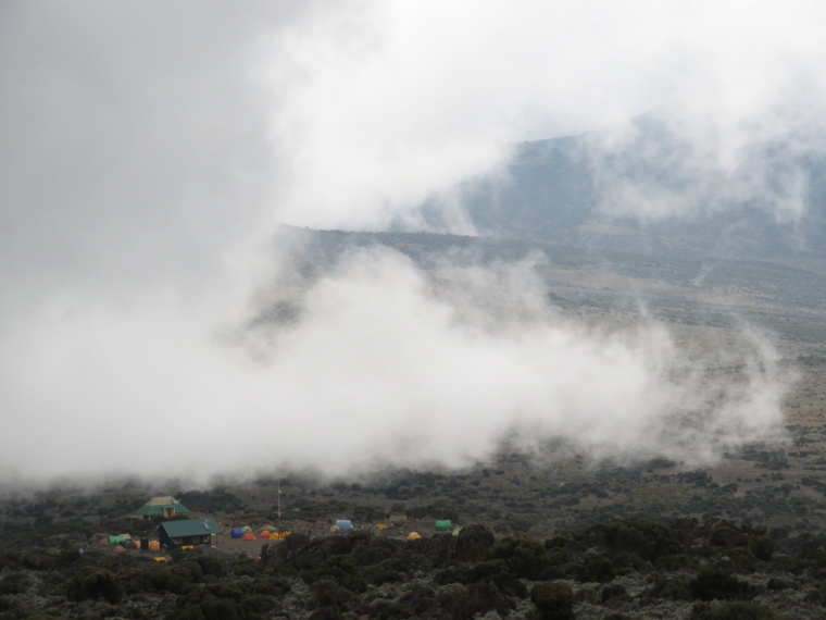 Tanzania Mount Kilimanjaro, Lemosho and Shira Routes  , Day 3,  Shira 2 under cloud coming over plateau edge, Walkopedia