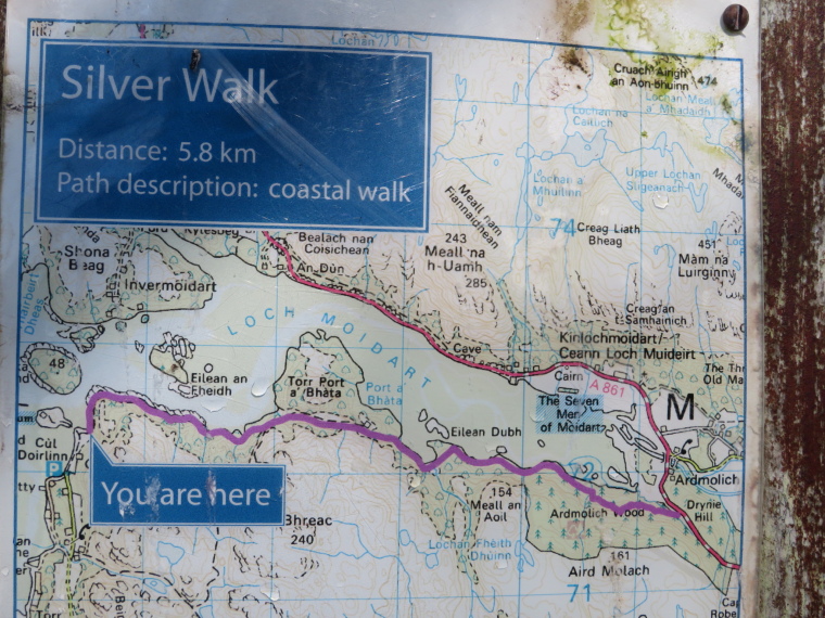 United Kingdom Scotland NW Highlands Ardnamurchan,  Silver Walk, Map on post, Walkopedia