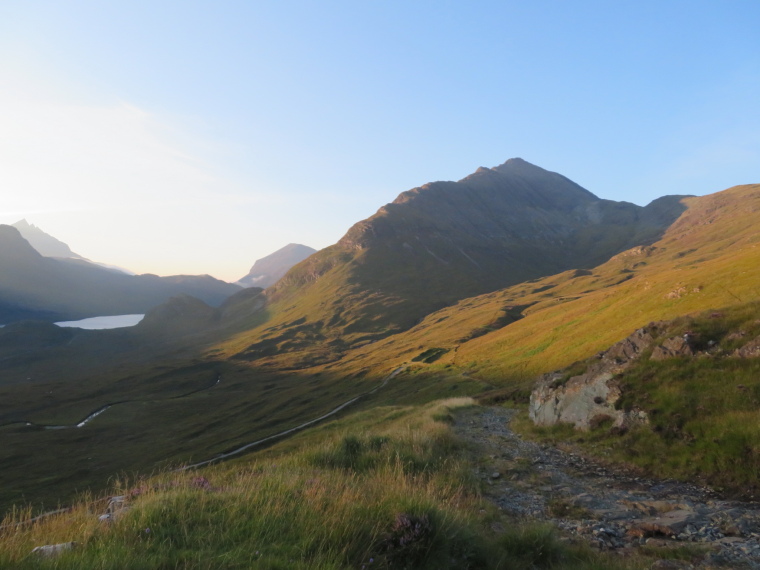 United Kingdom Scotland Isles Skye, Camasunary and the Elgol Peninsula, North towards glen Sligachan from Camasunary walk, late light, Walkopedia