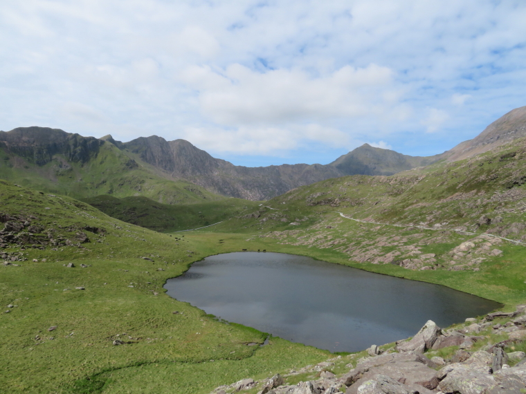 United Kingdom Wales Snowdonia, Miners, Pyg Tracks , Miners Track, rounding bend for first view to massif, Walkopedia