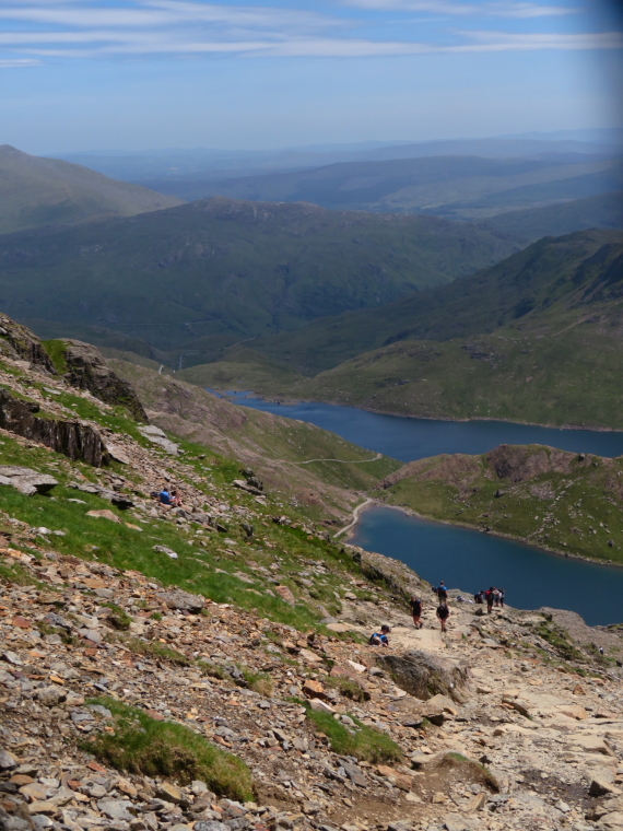 United Kingdom Wales Snowdonia, Miners, Pyg Tracks , From near shoulder, down Miners and Pyg, Walkopedia