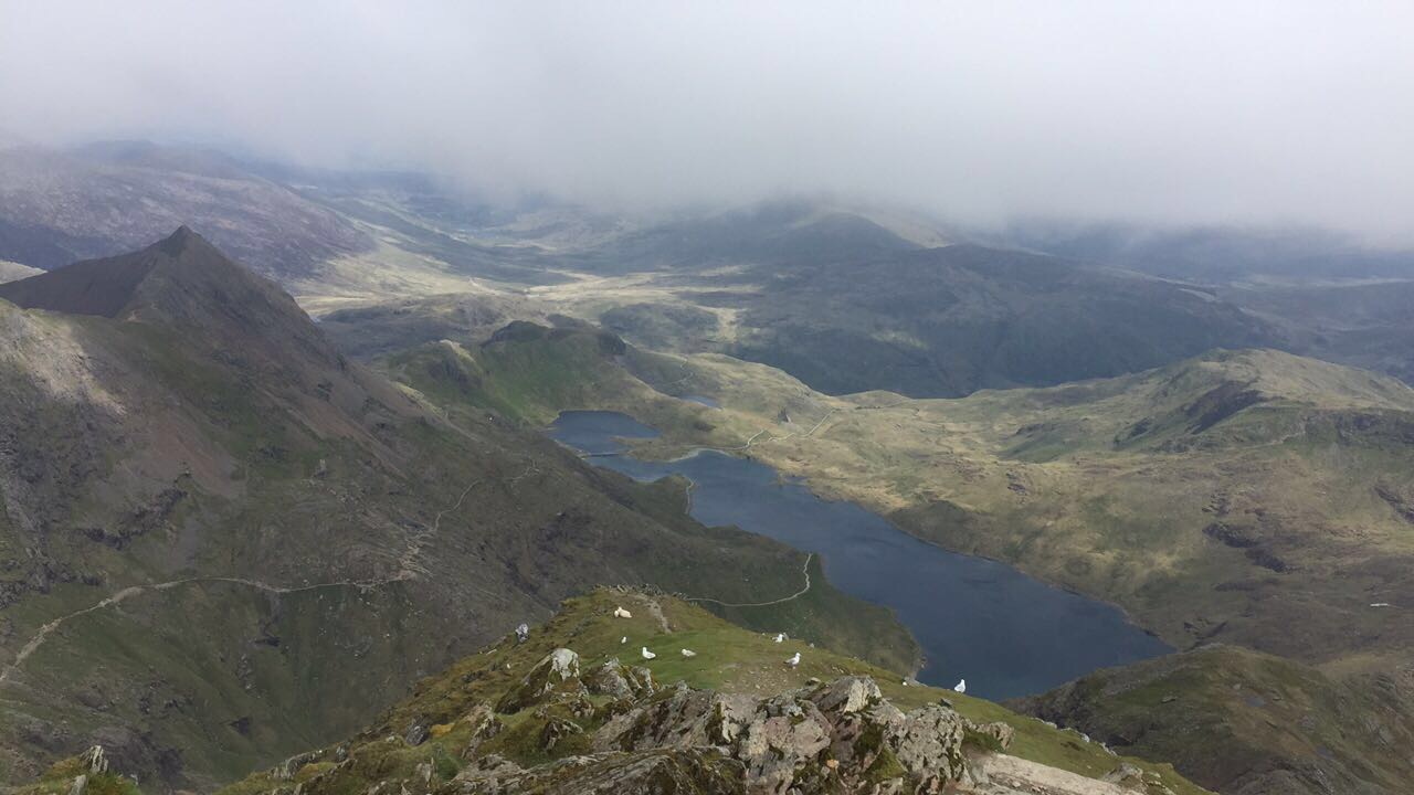 United Kingdom Wales Snowdonia, Snowdon Horseshoe, Crib Goch to left from Snowdon, Walkopedia