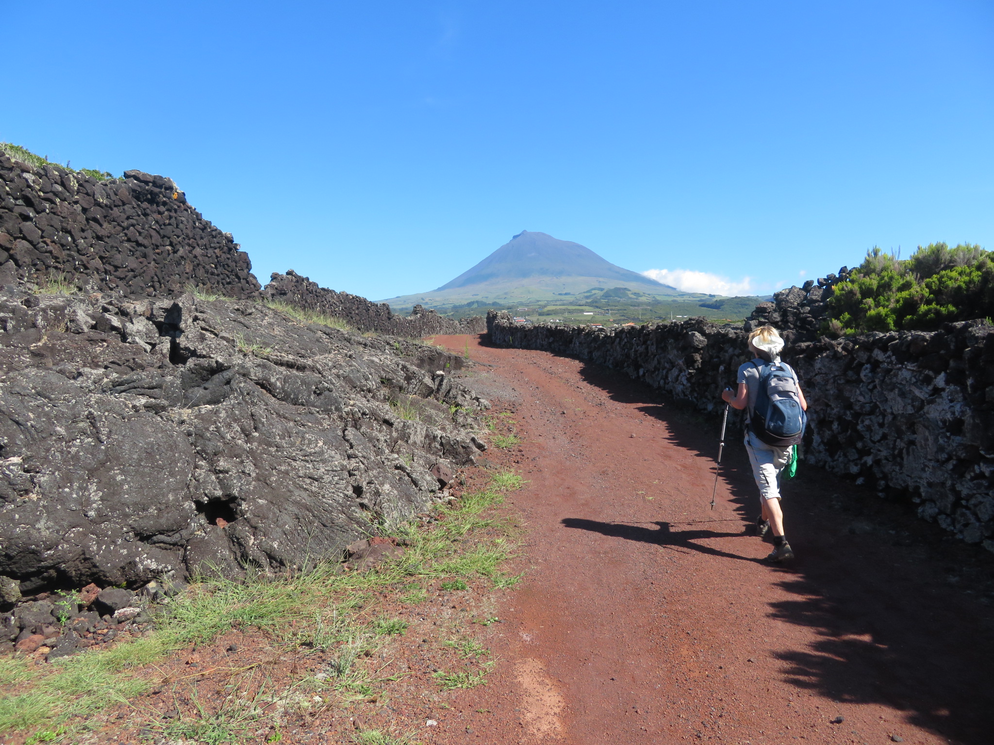 Portugal Azores Pico, Picos Historic Vineyards, Heading between vineyards straight for Pico Volcano, Walkopedia