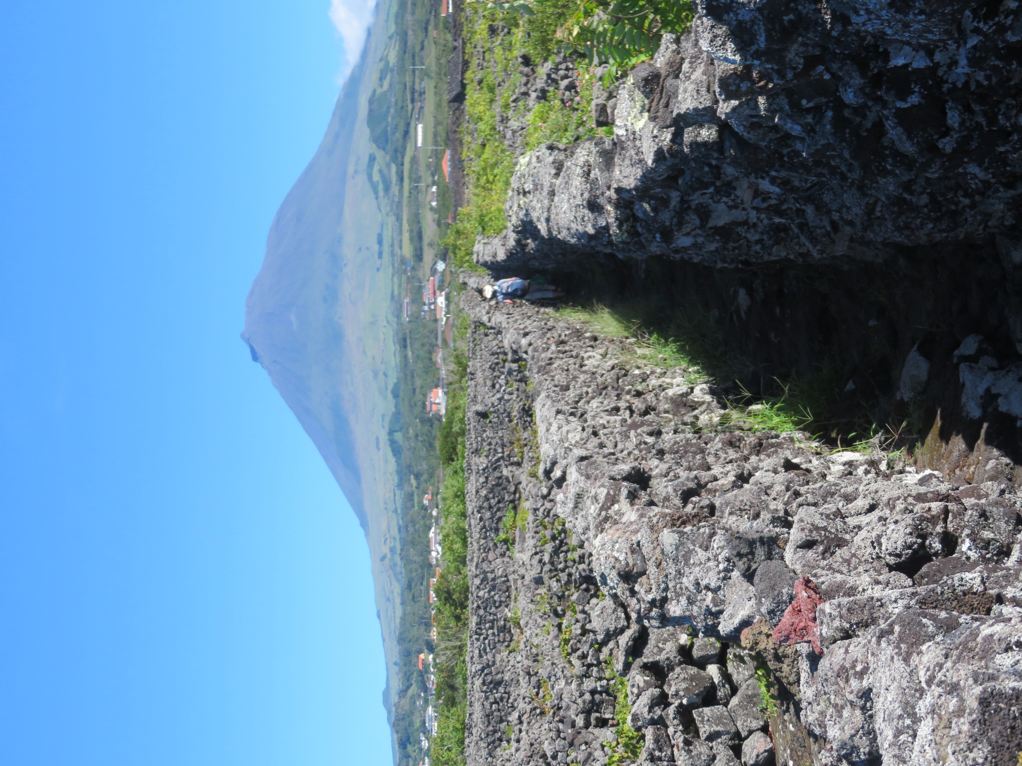 Portugal Azores Pico, Picos Historic Vineyards, Narrow path between vineyards straight for Pico Volcano, Walkopedia