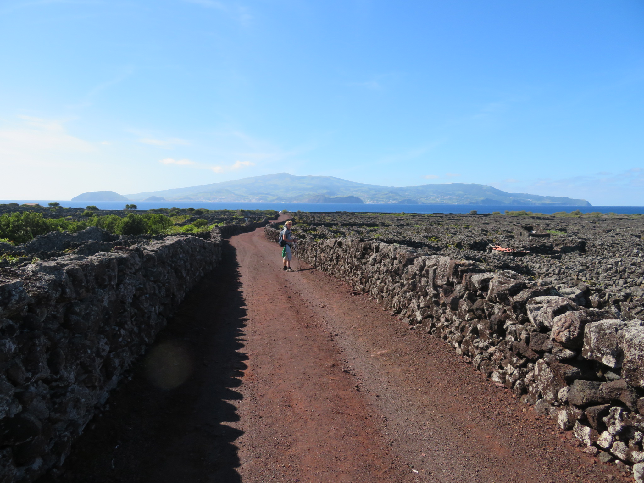 Portugal Azores Pico, Picos Historic Vineyards, Across Vineyards to Faial, Walkopedia