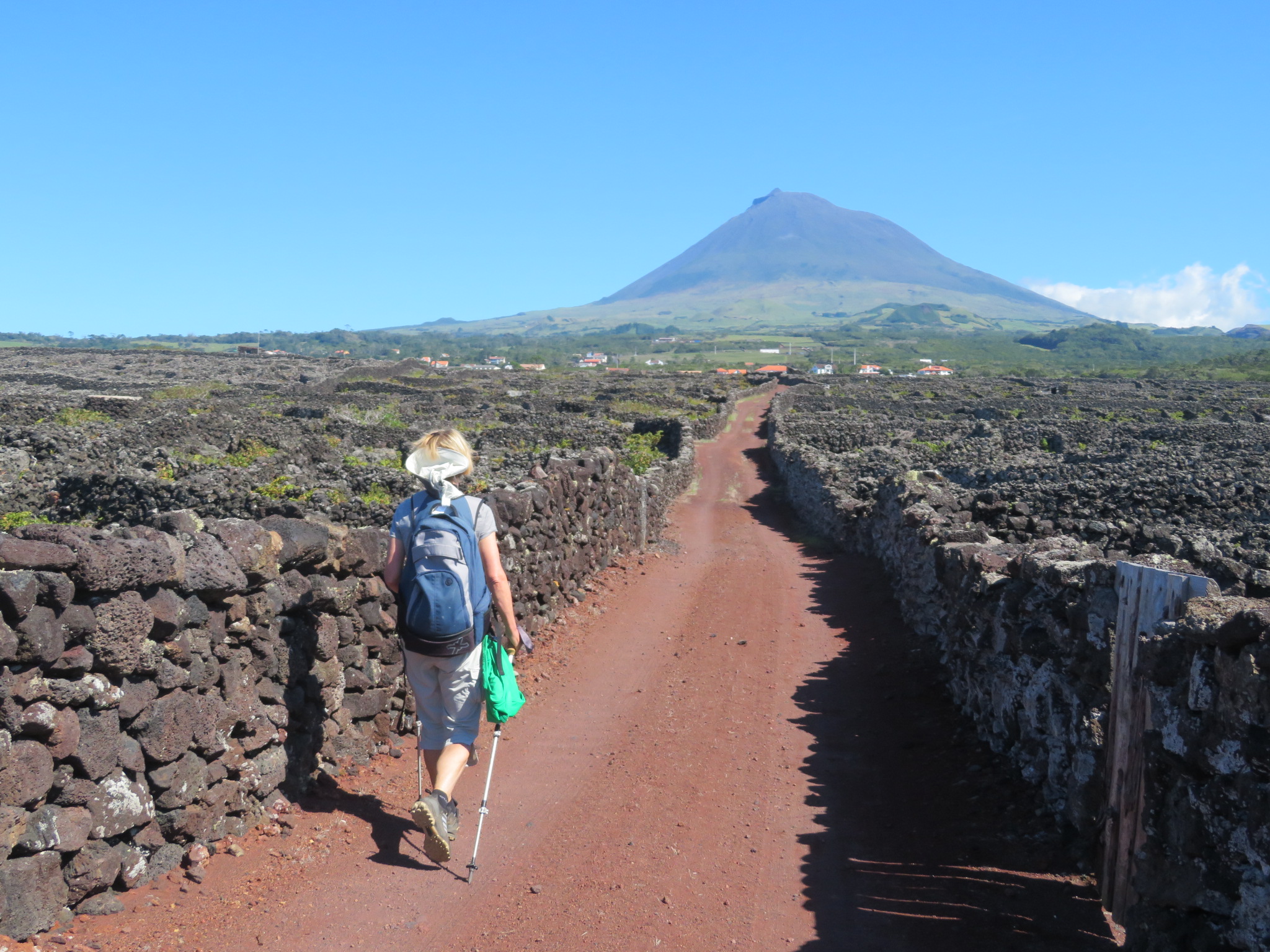 Portugal Azores Pico, Pico Island, Heading between vineyards straight for Pico Volcano, Walkopedia