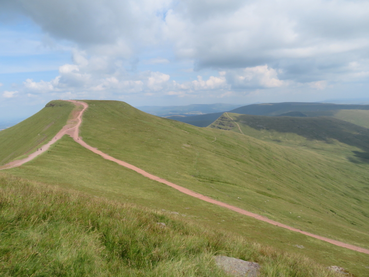 United Kingdom Wales Brecon Beacons, The Beacons Way, Pen Y Fan and motorways from Corn Du, Walkopedia