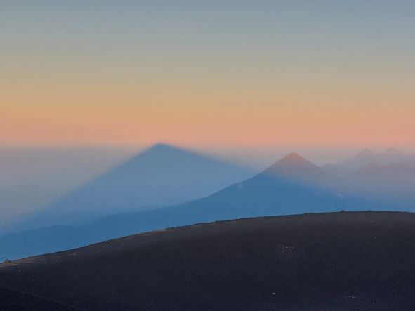 Guatemala Western Volcanic Highlands, Volcan Acatenango and Volcan Fuego, Acatenango dawn shadow, Walkopedia