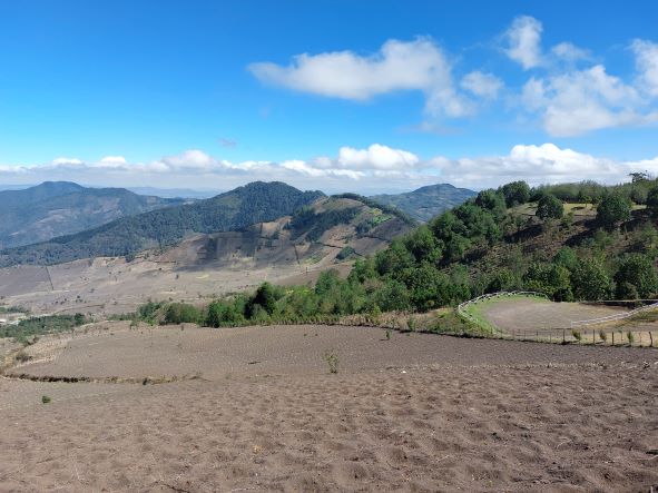 Guatemala Western Volcanic Highlands, Volcan Acatenango and Volcan Fuego, Farmland, looking back, Walkopedia