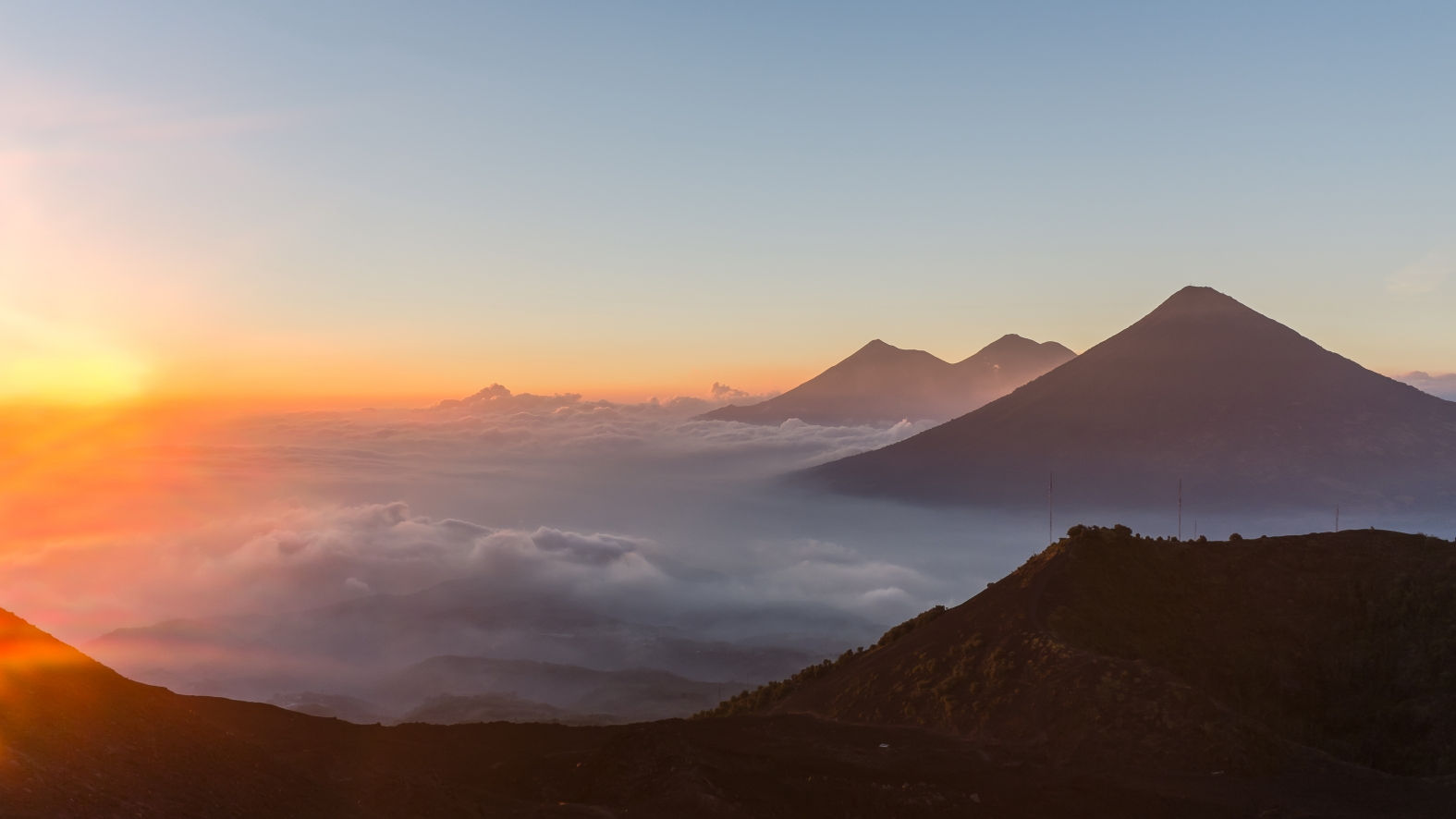 Guatemala Western Volcanic Highlands, Volcan Acatenango and Volcan Fuego, View over volcanoes Acatenango and Agua, Walkopedia