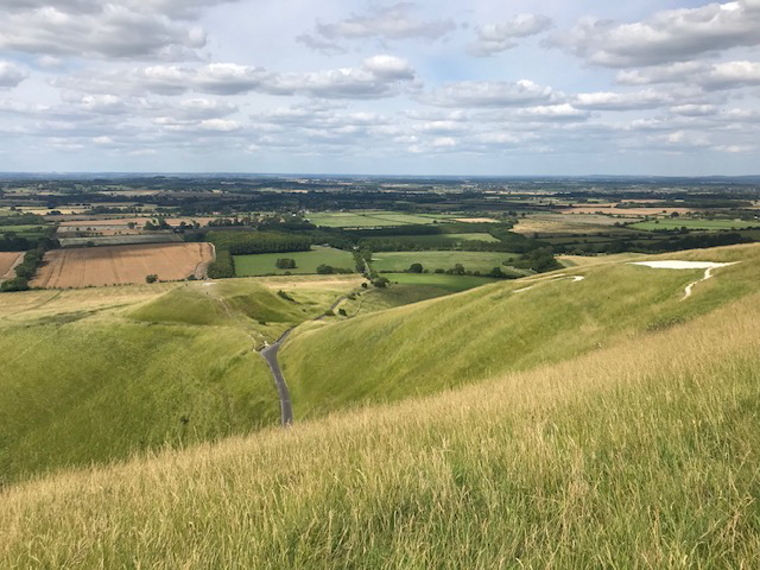 United Kingdom England, The Whittington Way, View across the White Horse at Uffington from the Ridgeway, Walkopedia