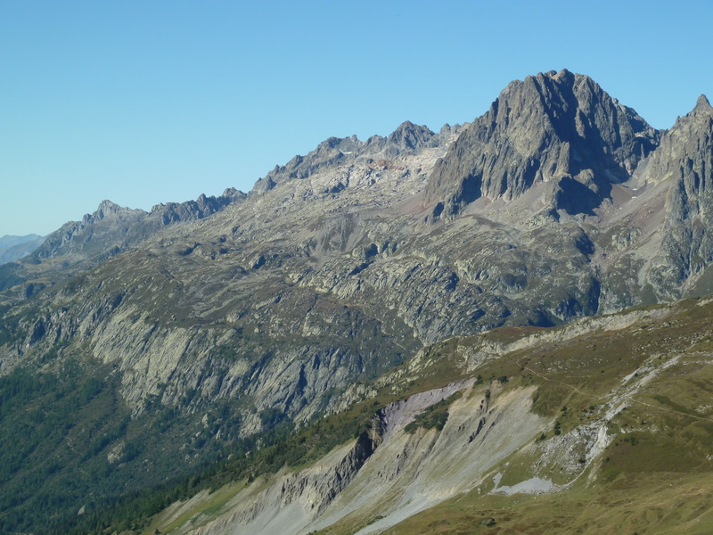 France Alps Mt Blanc Area, Tour of Mt Blanc , Looking west towards Le Brevent and the Aiguiles Rouge From Col de Balme, Walkopedia