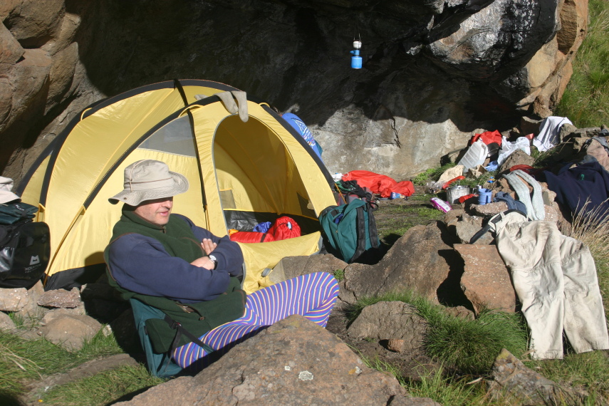 South Africa Drakensberg, North Drakensberg Traverse, Drying out at Mponjwane cave, Walkopedia