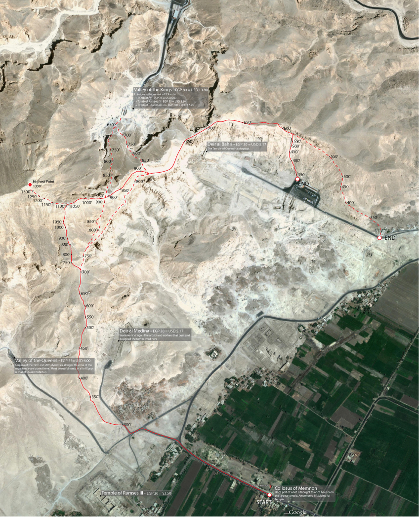 Egypt, To the Valley of the Kings, Theban Hill Map, Walkopedia