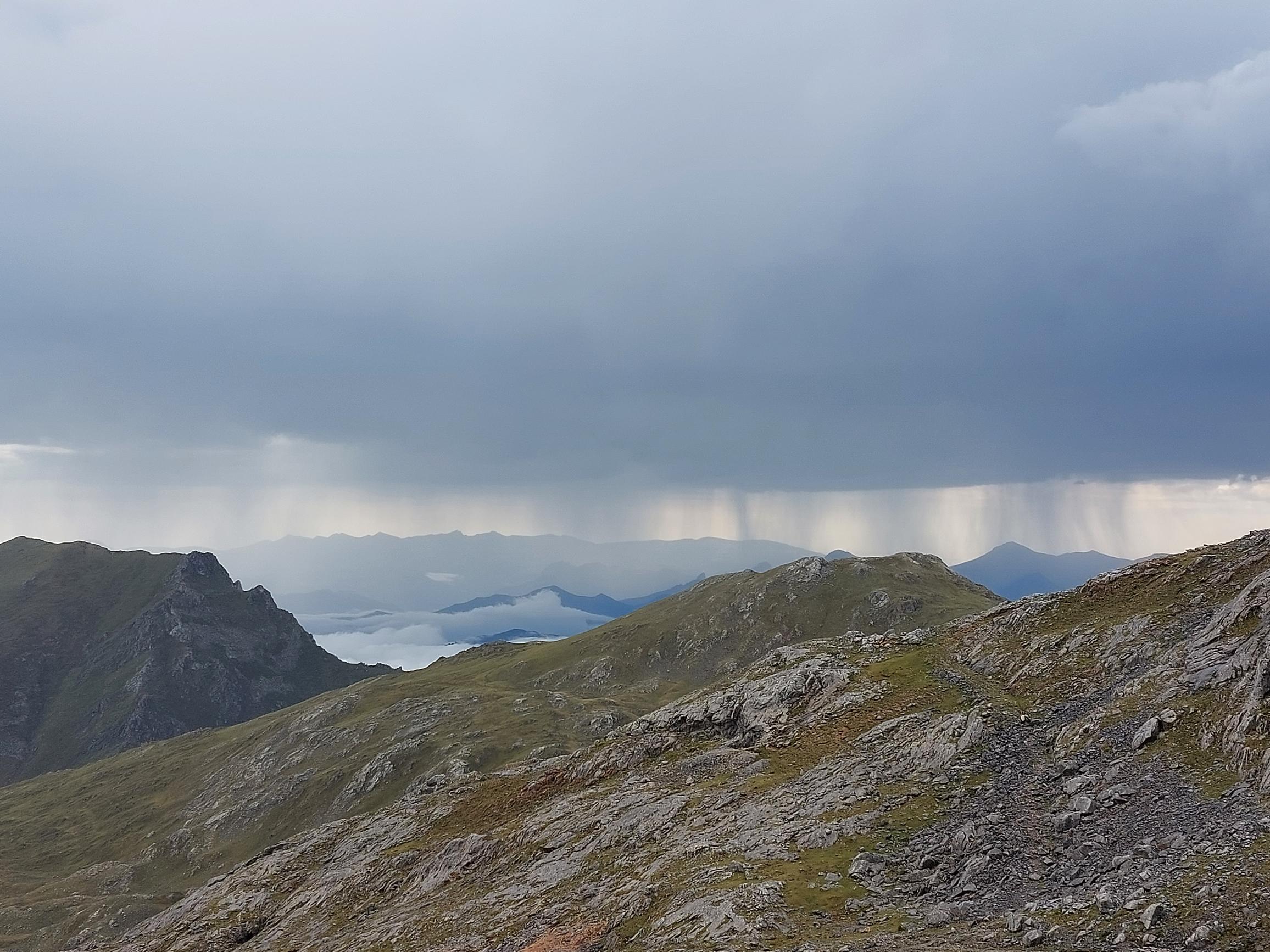 Spain NW Picos de Europa, Central Picos Traverse, Shower, looking south from above Cable, Walkopedia