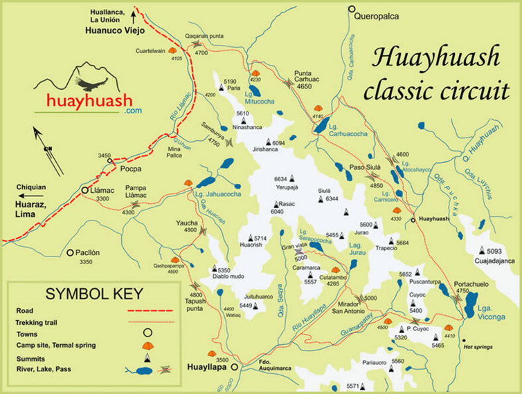 Peru North Huayhuash, Huayhuash Circuit, Huayhuash circuit map, Walkopedia