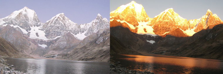 Peru North Huayhuash, Huayhuash Circuit, Laguna Carhuacocha in evening and morning light, Walkopedia