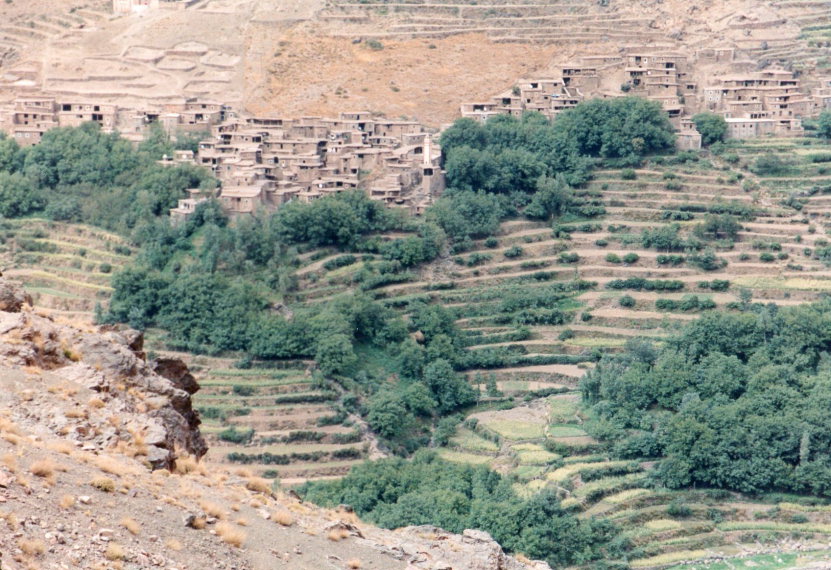 Morocco High Atlas, Jebel Toubkal Circuit, Berber terraces high on dry slopes, Walkopedia